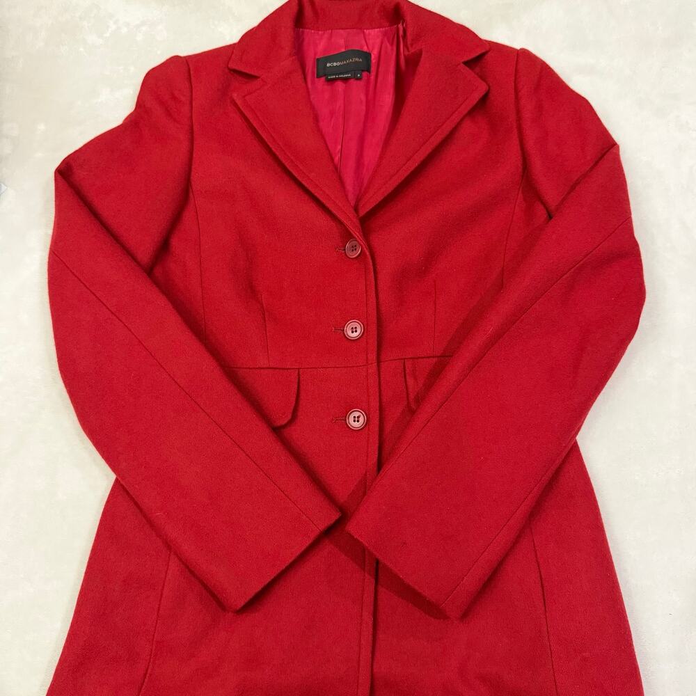 BCBGMAXAZRIA Women’s Size 2 Red Wool Blend Long Tailored Coat Jacket